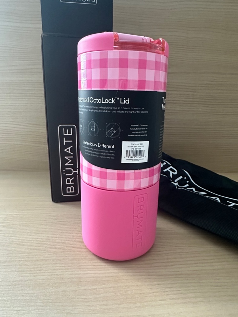 Brumate Pink Gingham Strova 18oz - Picture 3 of 6